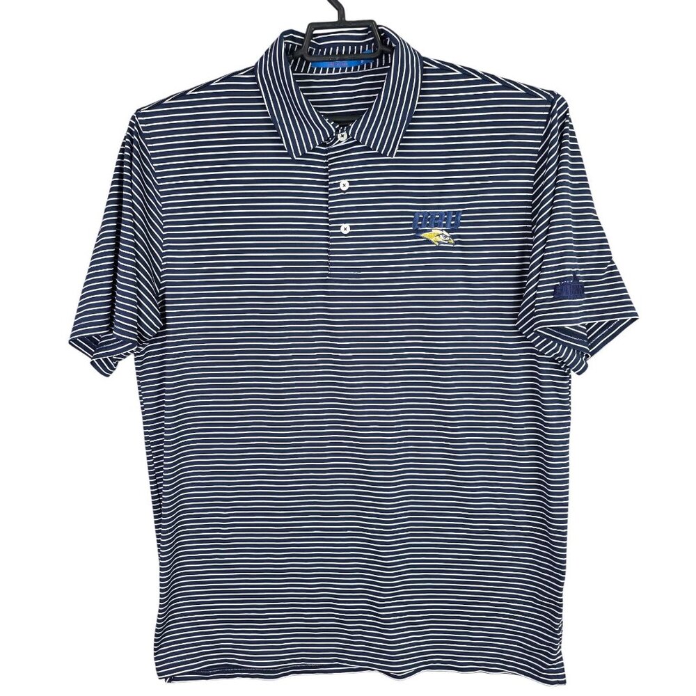 Mens FJ FootJoy Blue & White Striped Polo Shirt Short Sleeve ORU Polyester L